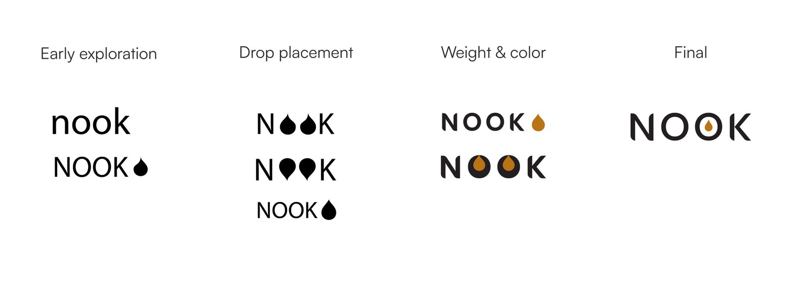 Nook logo construction - early exploration to final mark
